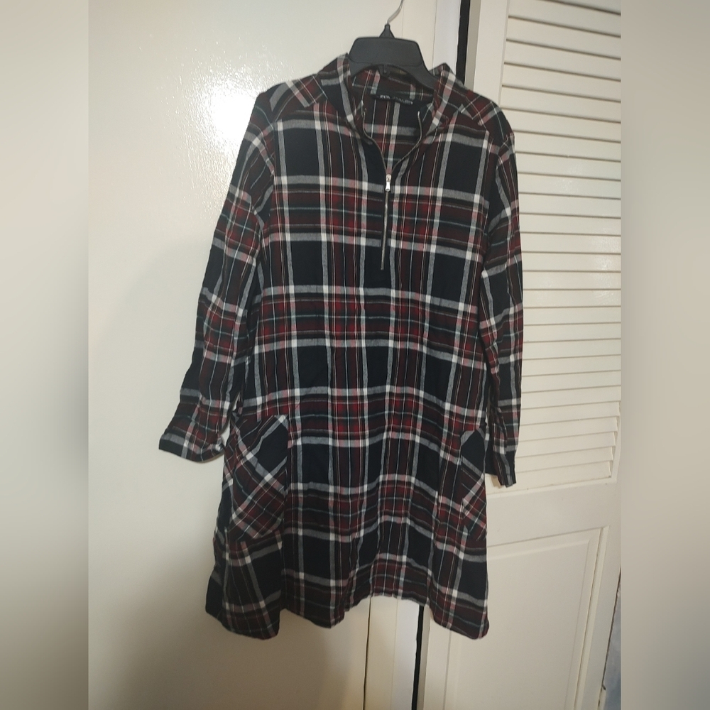 Zara Plaid Long Sleeve Flannel Tunic Dress Size Medium